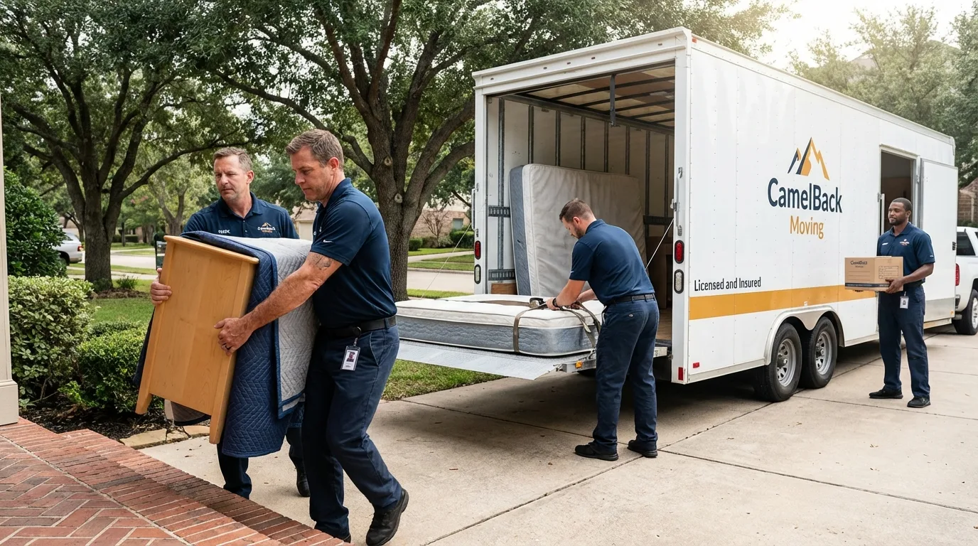 Crew loading residential truck for cross-state move from Lakeland, FL